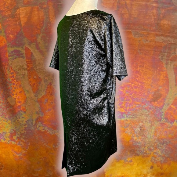 J. Crew Collection Black & Silver Metallic Textured Jacquard Short Sleeve Dress - Picture 9 of 13